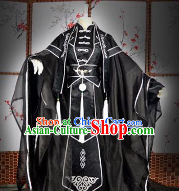 Traditional Chinese Cosplay Royal Highness Embroidered Black Costumes Ancient Swordsman Hanfu Clothing for Men