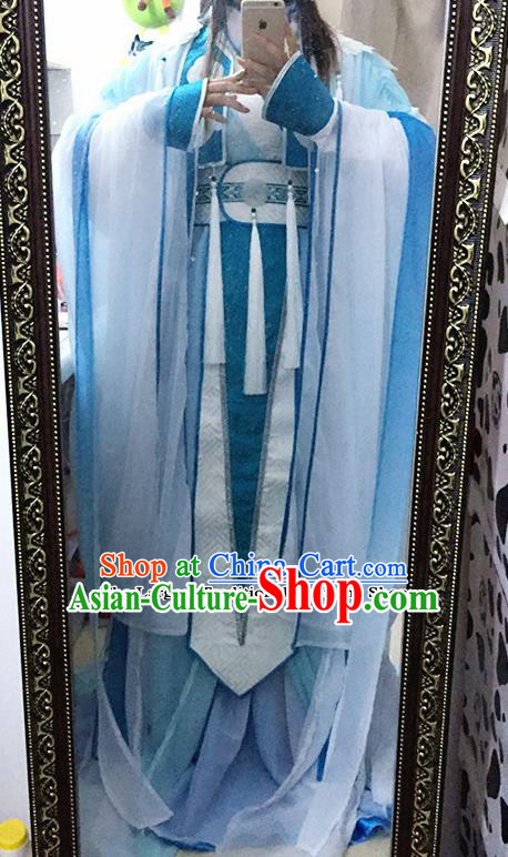 Traditional Chinese Cosplay Female Knight Costumes Ancient Swordswoman Blue Hanfu Dress for Women