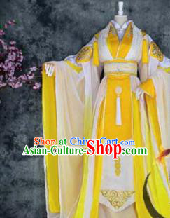 Traditional Chinese Cosplay Royal Highness Yellow Costumes Ancient Swordsman Hanfu Clothing for Men