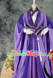 Traditional Chinese Cosplay Childe Purple Costumes Ancient Swordsman Hanfu Clothing for Men