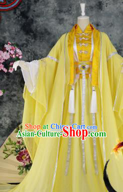 Traditional Chinese Cosplay Childe Yellow Costumes Ancient Swordsman Hanfu Clothing for Men