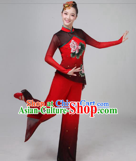 Traditional Chinese Classical Dance Red Costumes Folk Dance Yangko Clothing for Women