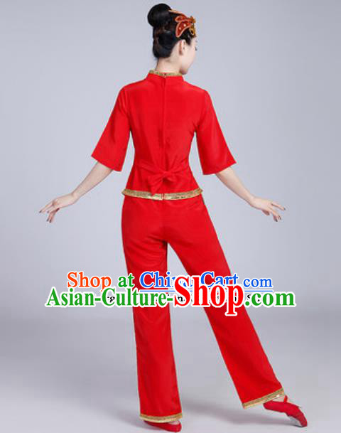 Traditional Chinese Folk Dance Fan Dance Red Costumes Yanko Dance Clothing for Women