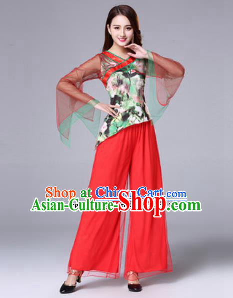 Traditional Chinese Folk Dance Red Costumes Fan Dance Yanko Dance Clothing for Women