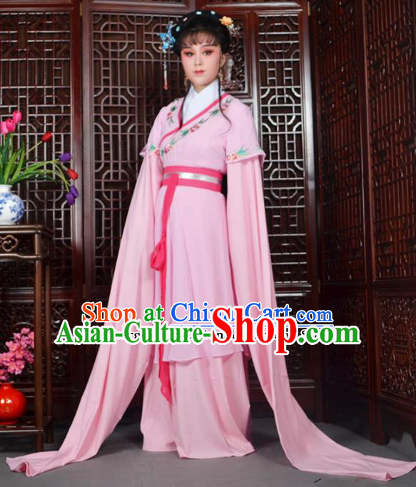 Traditional Chinese Beijing Opera Actress Costumes Ancient Palace Lady Pink Water Sleeve Dress for Adults