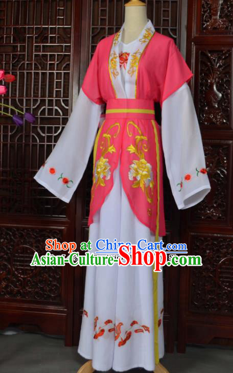 Traditional Chinese Beijing Opera Young Lady Costumes Ancient Maidservants Pink Dress for Adults