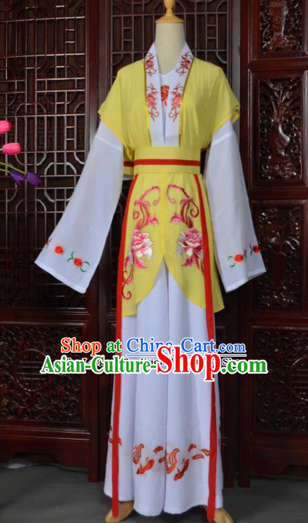Traditional Chinese Beijing Opera Young Lady Costumes Ancient Maidservants Yellow Dress for Adults