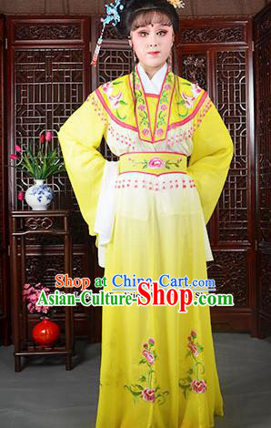 Traditional Chinese Beijing Opera Actress Costumes Ancient Princess Embroidered Yellow Dress for Adults
