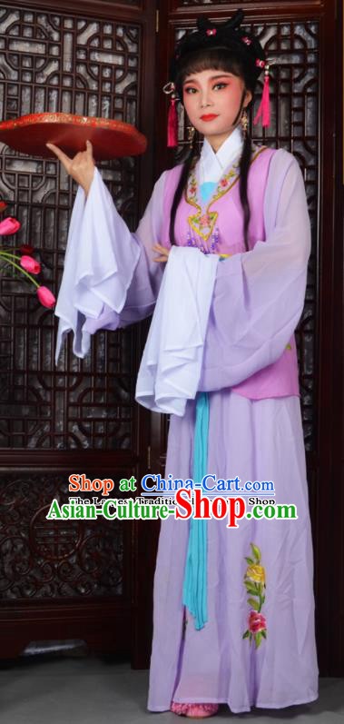 Traditional Chinese Peking Opera Young Lady Costumes Ancient Maidservants Purple Dress for Adults