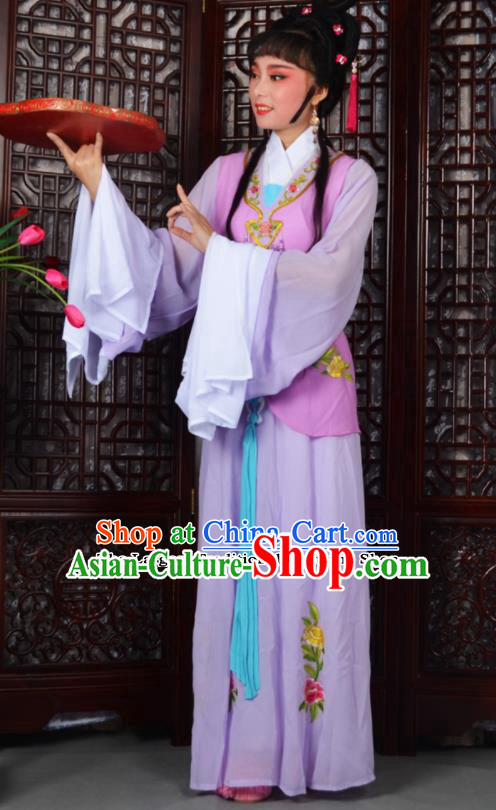 Traditional Chinese Peking Opera Young Lady Costumes Ancient Maidservants Purple Dress for Adults