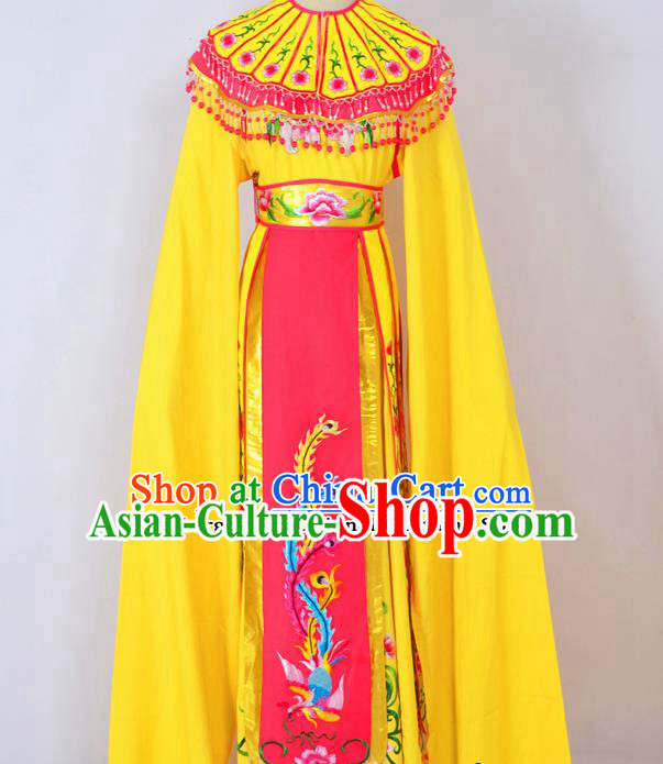 Chinese Ancient Palace Princess Embroidered Yellow Dress Traditional Peking Opera Actress Costumes for Adults