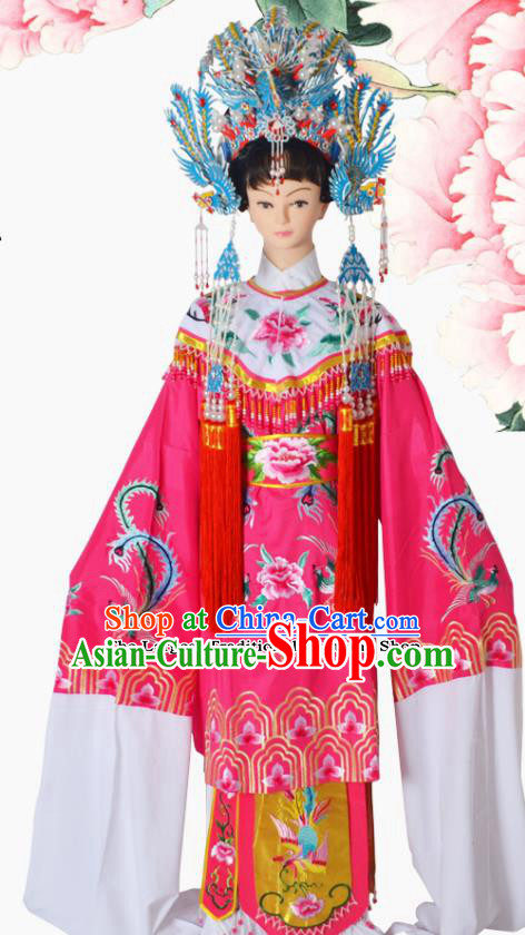Chinese Ancient Imperial Concubine Embroidered Pink Dress Traditional Peking Opera Actress Costumes and Headwear for Adults