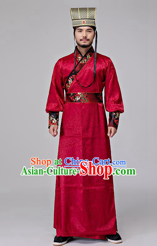 Chinese Traditional Han Dynasty Minister Costumes Ancient Drama Swordsman Red Clothing for Men
