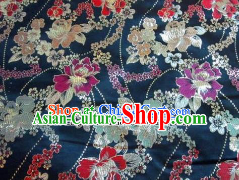 Traditional Chinese Royal Peony Pattern Navy Brocade Tang Suit Fabric Silk Fabric Asian Material