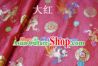 Traditional Chinese Royal Dragon Phoenix Pattern Red Brocade Tang Suit Fabric Silk Fabric Asian Material