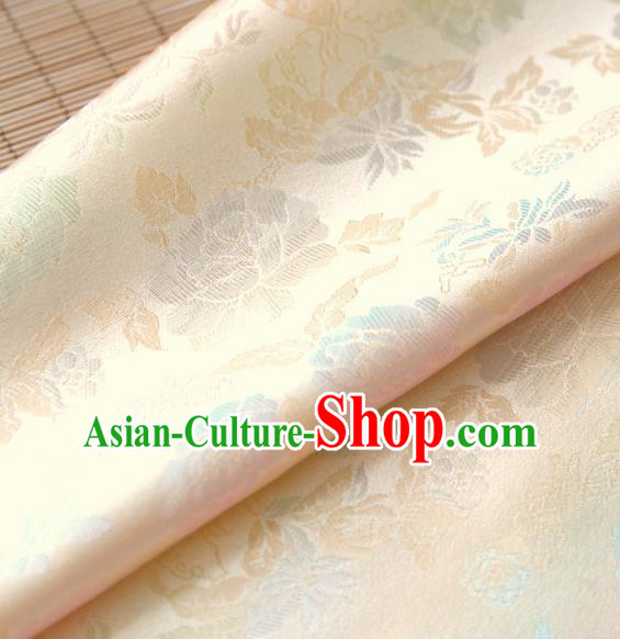Asian Traditional Classical Pattern Beige Brocade Cloth Drapery Korean Hanbok Palace Satin Silk Fabric