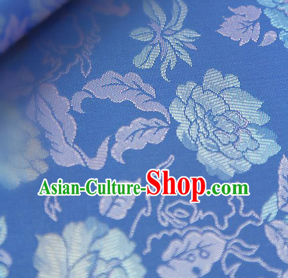 Asian Traditional Classical Pattern Blue Brocade Cloth Drapery Korean Hanbok Palace Satin Silk Fabric
