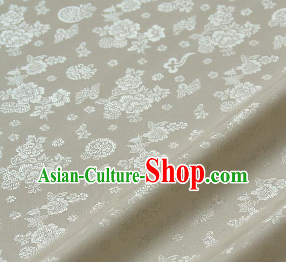 Asian Traditional Classical Peony Pattern White Brocade Cloth Drapery Korean Hanbok Palace Satin Silk Fabric