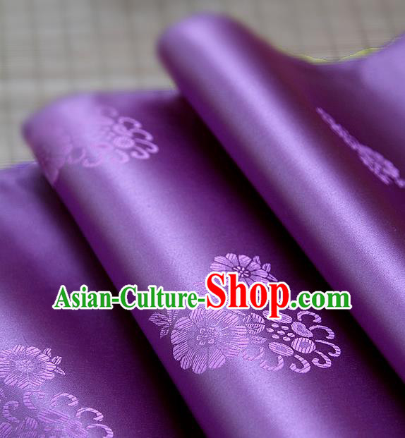 Asian Traditional Classical Pattern Purple Brocade Cloth Drapery Korean Hanbok Palace Satin Silk Fabric