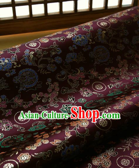 Asian Traditional Classical Pattern Wine Red Brocade Cloth Drapery Korean Hanbok Palace Satin Silk Fabric