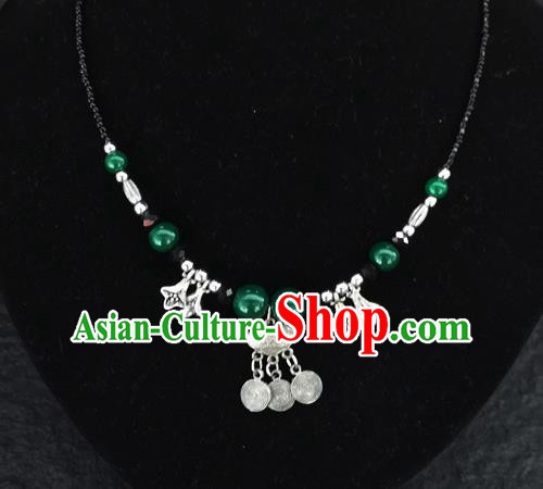Chinese Traditional Jewelry Accessories Yunnan National Longevity Lock Pendant Green Beads Necklace for Women