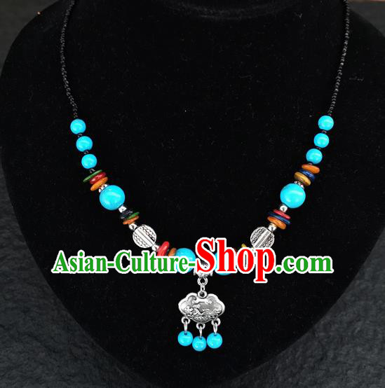 Chinese Traditional Jewelry Accessories Yunnan National Blue Beads Minority Necklace for Women