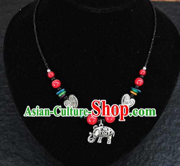 Chinese Traditional Jewelry Accessories Yunnan National Red Beads Elephant Minority Necklace for Women