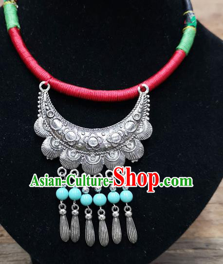 Chinese Traditional Jewelry Accessories Yunnan Minority Sliver Blue Beads Necklace for Women
