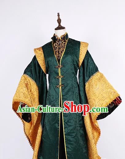 Chinese Traditional Ancient Swordsman Nobility Childe Green Costumes for Men