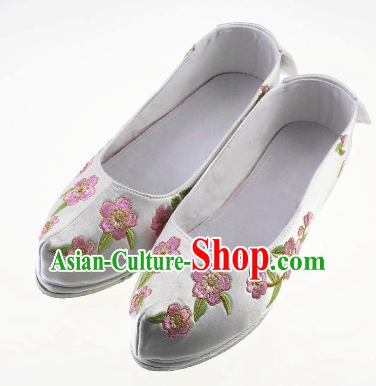 Chinese Traditional Hanfu Shoes White Cloth Shoes Ancient Princess Embroidered Shoes for Women