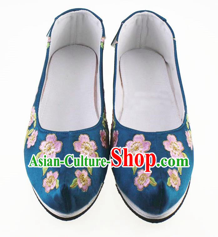 Chinese Traditional Hanfu Shoes Blue Cloth Shoes Ancient Princess Embroidered Shoes for Women