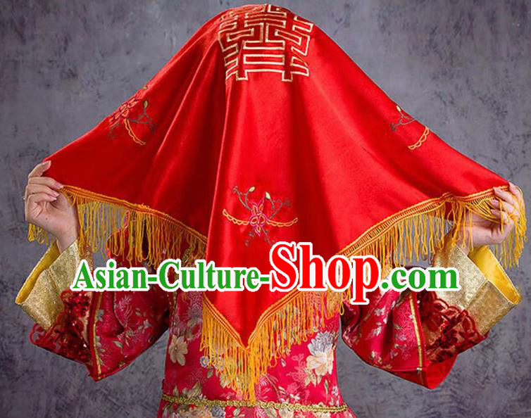 Chinese Traditional Wedding Hair Accessories Ancient Bride Red Silk Headwear for Women