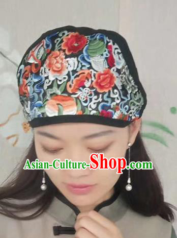 Chinese Traditional Embroidered Flowers Headscarf Yunnan Dai Minority Hat for Women