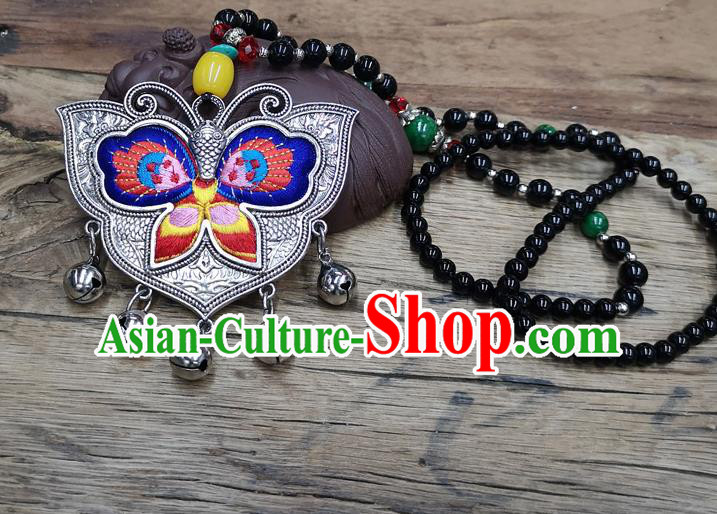 Chinese Traditional Jewelry Accessories Yunnan Miao Minority Embroidered Blue Butterfly Necklace for Women