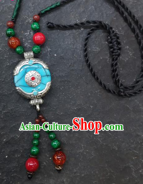 Chinese Traditional Accessories Yunnan Minority Blue Coloured Glaze Necklace for Women
