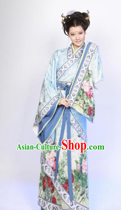 Traditional Chinese Han Dynasty Princess Costume Ancient Hanfu Curving Front Robe for Women