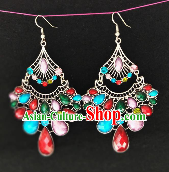 Chinese Traditional Ethnic Earrings Yunnan National Colorful Crystal Ear Accessories for Women