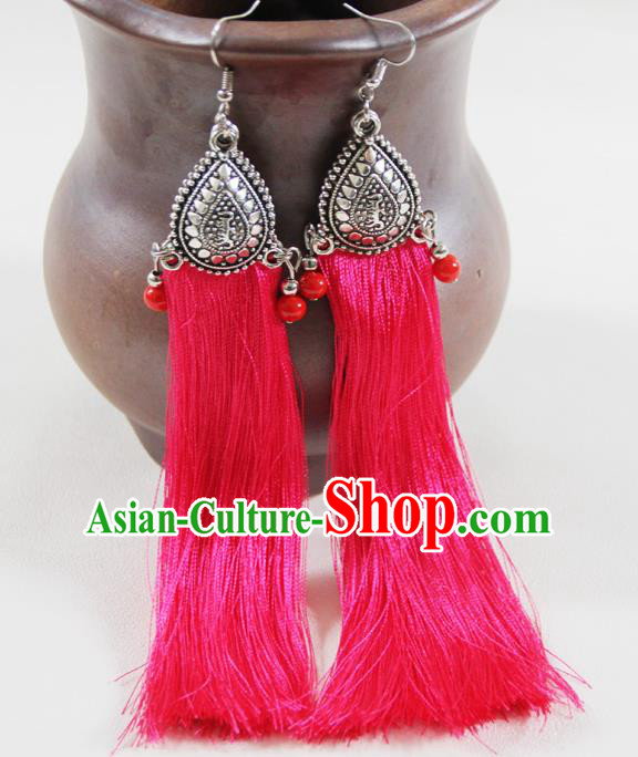 Chinese Traditional Ethnic Pink Tassel Earrings Yunnan National Ear Accessories for Women