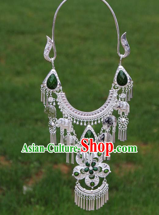Chinese Traditional Miao Minority Green Flowers Crystal Necklace Ethnic Accessories for Women