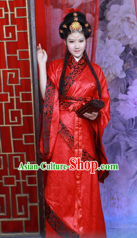 Chinese Ancient Princess Wedding Red Hanfu Dress Han Dynasty Palace Lady Historical Costumes for Women