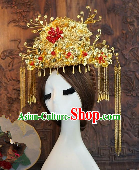 Chinese Handmade Classical Hairpins Hair Accessories Ancient Golden Phoenix Coronet for Women