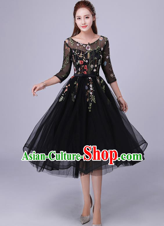 Professional Modern Dance Costume Chorus Group Clothing Bride Toast Black Veil Dress for Women