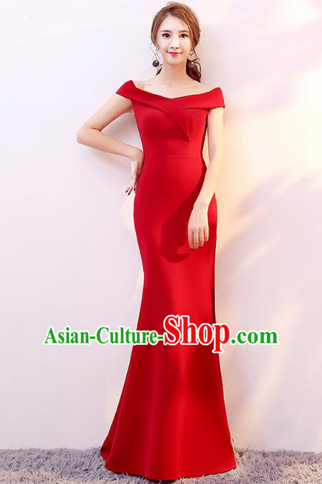 Professional Modern Dance Costume Chorus Group Clothing Bride Toast Red Fishtail Dress for Women