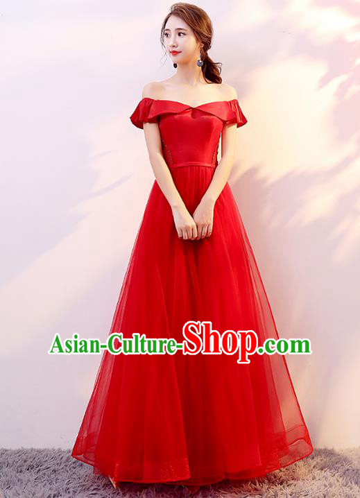 Professional Modern Dance Costume Chorus Group Clothing Bride Toast Red Veil Bubble Dress for Women