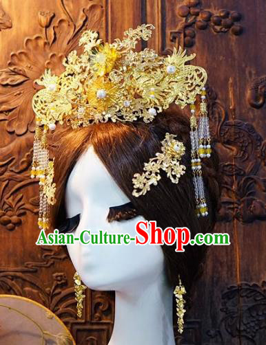 Chinese Handmade Classical Tassel Hairpins Hair Accessories Phoenix Coronet Ancient Bride Headwear for Women