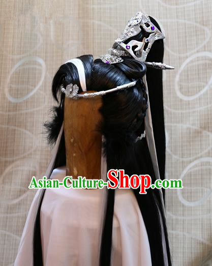China Ancient Tang Dynasty Cosplay Swordsman Wig and Hair Accessories Wiggery