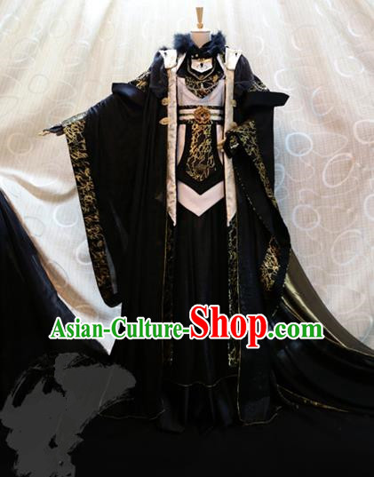 Ancient China Cosplay Han Dynasty Royal Highness Costumes Swordsman Black Clothing for Men