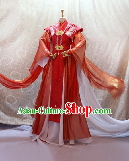 China Ancient Cosplay Queen Clothing Traditional Tang Dynasty Palace Lady Wedding Red Dress for Women
