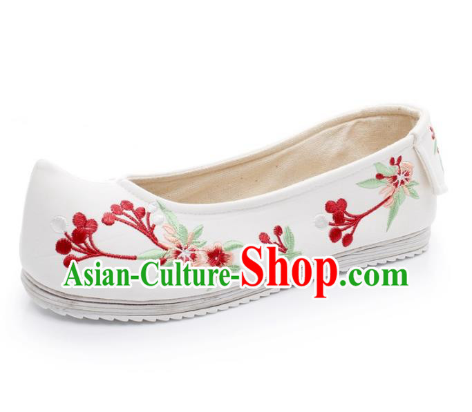 Asian Chinese Wedding Shoes Princess White Shoes, Traditional China Handmade Hanfu Embroidered Shoes
