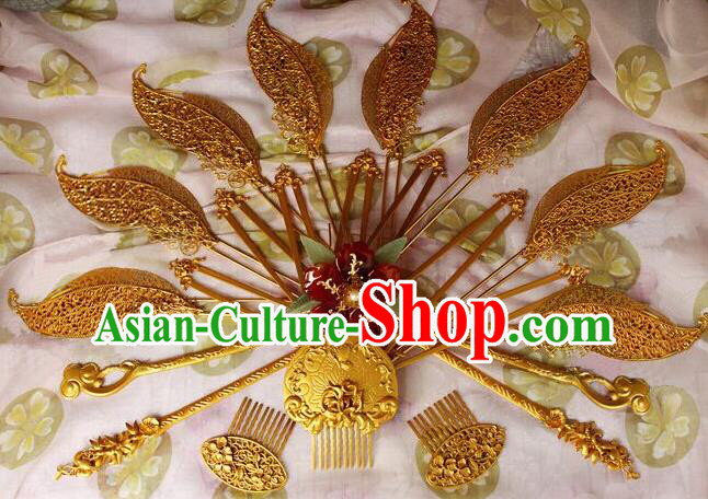 Ancient China Tang Dynasty Imperial Concubine Wedding Hair Accessories Hairpins Complete Set
